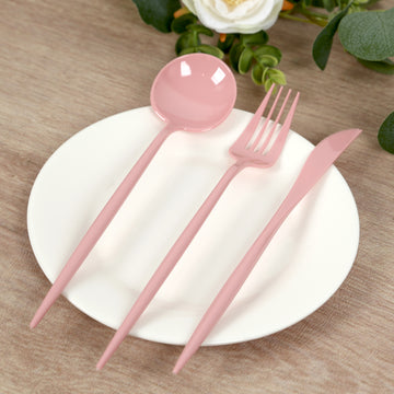 60 Pack Plastic Silverware Set, Dusty Rose Heavy Duty Disposable Sleek Utensil Cutlery