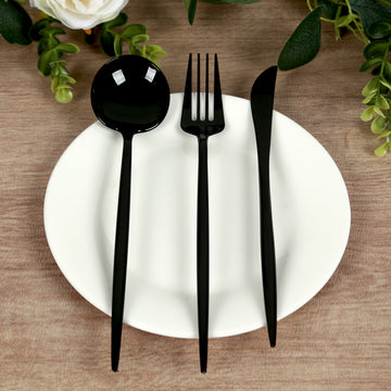 60 Pack Plastic Silverware Set, Black Heavy Duty Disposable Sleek Utensil Cutlery