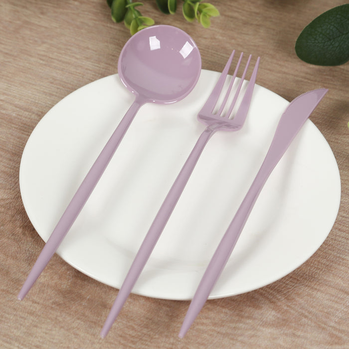 60 Pack Plastic Silverware Set, Lavender Lilac Heavy Duty Disposable Sleek Utensil Cutlery