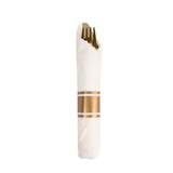 Set of 24 Pre Rolled White Paper Napkins with Gold Plastic Silverware#whtbkgd