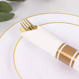 Set of 24 Pre Rolled White Paper Napkins with Gold Plastic Silverware