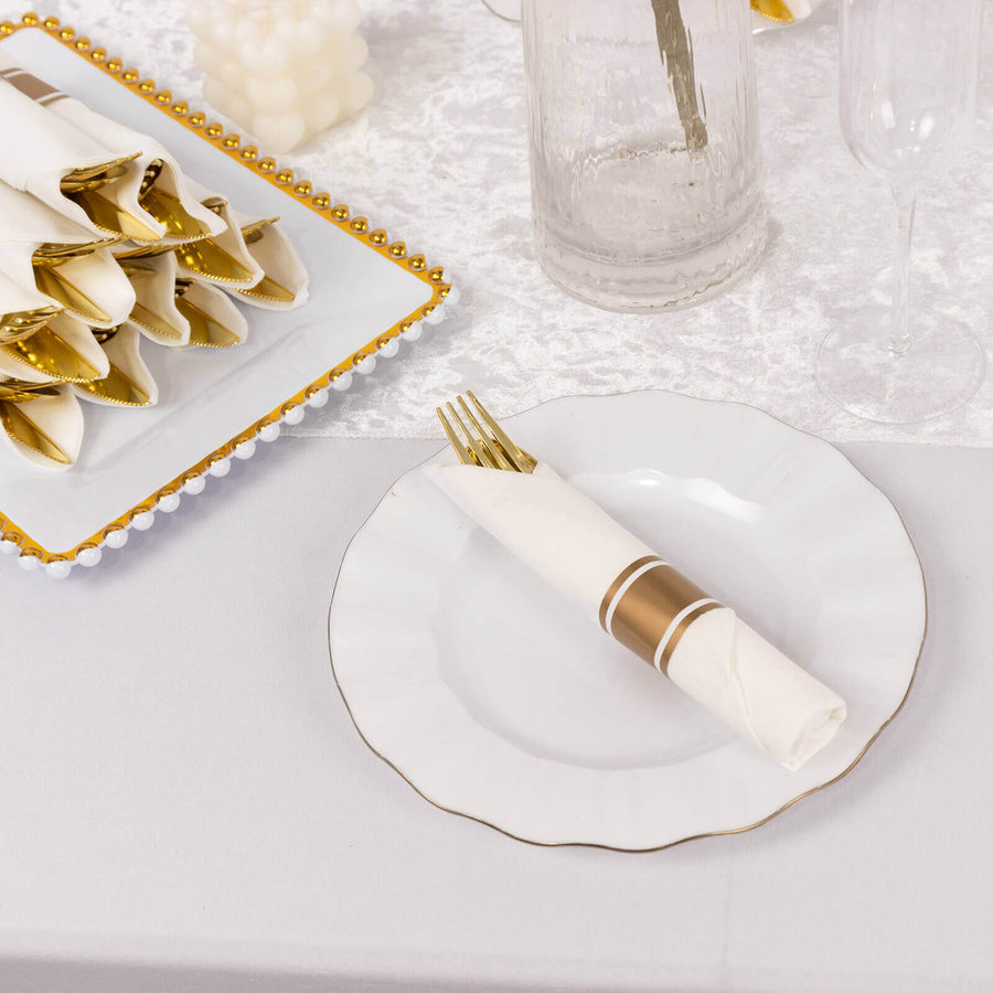 Set of 24 Pre Rolled White Paper Napkins with Gold Plastic Silverware