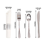 Set of 24 Silver Plastic Silverware with Pre Rolled White Paper Napkins