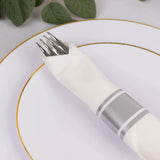 Set of 24 Pre Rolled White Paper Napkins with Silver Plastic Silverware