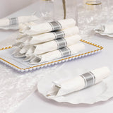 Set of 24 Pre Rolled White Paper Napkins with Silver Plastic Silverware