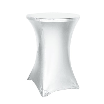 32" Dia Premium Metallic Silver Spandex Highboy Cocktail Table Cover