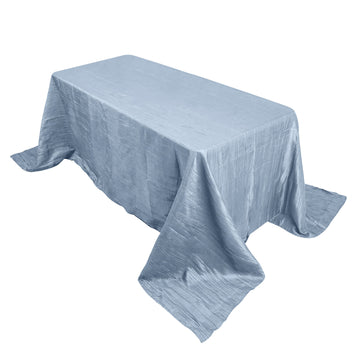 90"x132" Dusty Blue Accordion Crinkle Taffeta Seamless Rectangular Tablecloth for 6 Foot Table With Floor-Length Drop