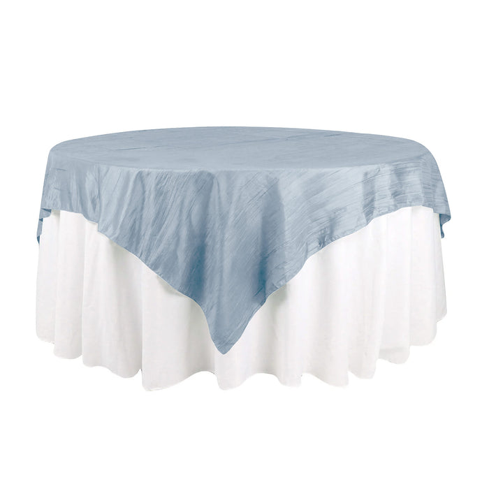72x72Inch Dusty Blue Accordion Crinkle Taffeta Table Overlay, Square Tablecloth Topper
