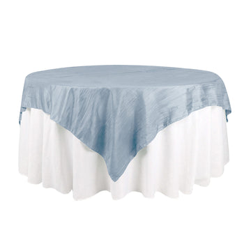 72"x72" Dusty Blue Accordion Crinkle Taffeta Table Overlay, Square Tablecloth Topper