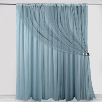 Dusty Blue Chiffon Polyester Event Curtain Drapes, Dual Layer Divider Backdrop Curtain Panels with Rod Pockets - 10ftx10ft