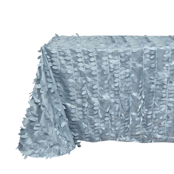 90"x156" Dusty Blue 3D Leaf Petal Taffeta Fabric Seamless Rectangle Tablecloth
