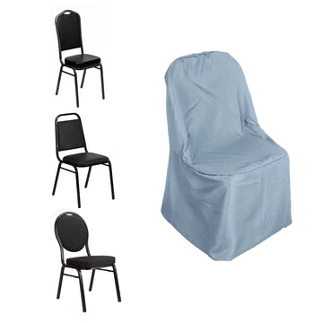 Dusty Blue Polyester Banquet Chair Cover, Reusable Stain Resistant Chair Cover