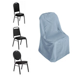 Dusty Blue Polyester Banquet Chair Cover, Reusable Stain Resistant Slip On Chair Cover