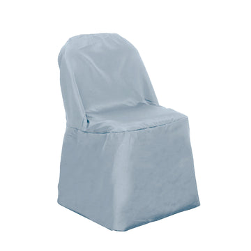 Dusty Blue Polyester Folding Chair Cover, Reusable Stain Resistant Slip On Chair Cover