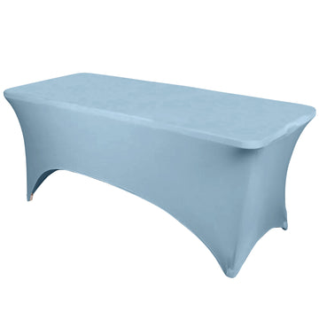 Dusty Blue Stretch Spandex Rectangle Tablecloth 6ft Wrinkle Free Fitted Table Cover for 72"x30" Tables