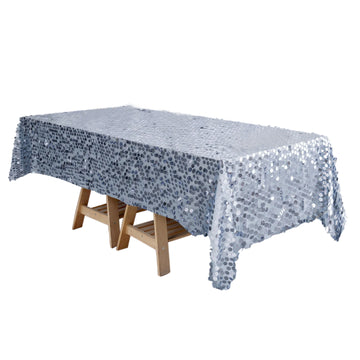 60"x102" Dusty Blue Seamless Big Payette Sequin Rectangle Tablecloth