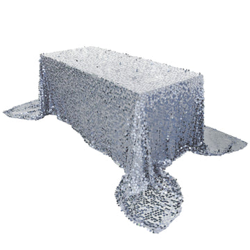 90"x156" Dusty Blue Seamless Big Payette Sequin Rectangle Tablecloth Premium