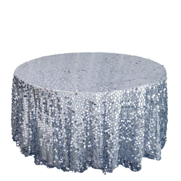 120" Dusty Blue Seamless Big Payette Sequin Round Tablecloth Premium Collection