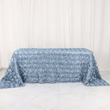 90x132inch Dusty Blue Grandiose 3D Rosette Satin Rectangle Tablecloth