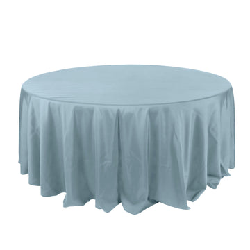 132" Dusty Blue Seamless Polyester Round Tablecloth for 6 Foot Table With Floor-Length Drop