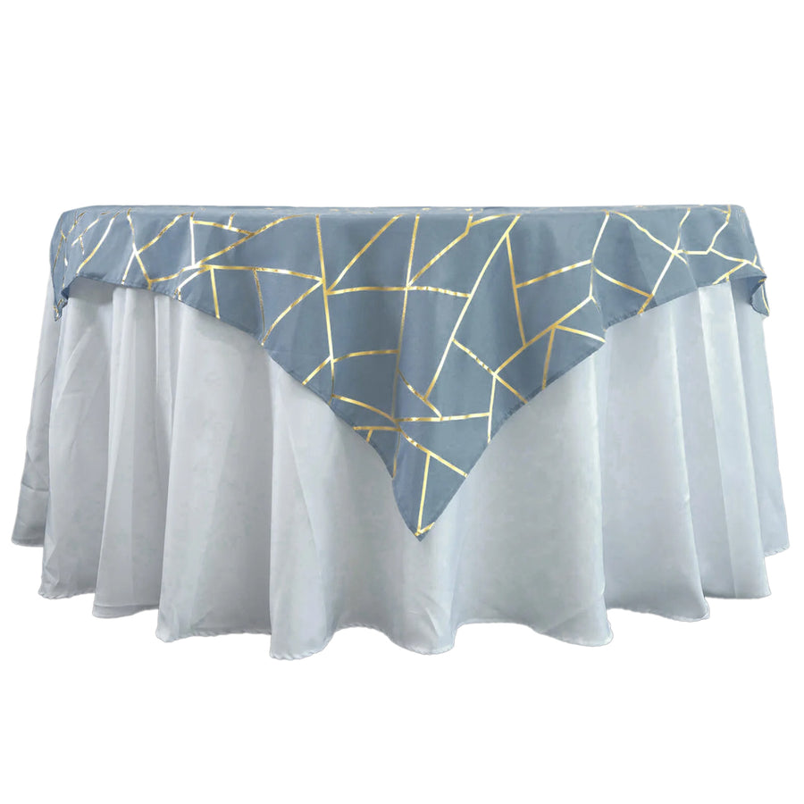54inch x 54inch Dusty Blue Polyester Square Overlay With Gold Foil Geometric Pattern