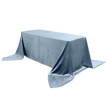 90"x156" Dusty Blue Seamless Premium Velvet Rectangle Tablecloth, Reusable Linen for 8 Foot Table With Floor-Length Drop