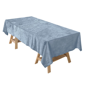 60"x102" Dusty Blue Seamless Premium Velvet Rectangle Tablecloth, Reusable Linen