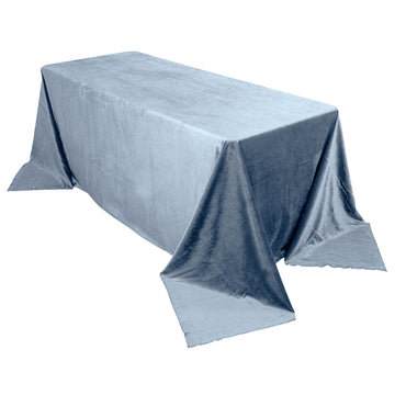 90"x132" Dusty Blue Seamless Premium Velvet Rectangle Tablecloth, Reusable Linen for 6 Foot Table With Floor-Length Drop
