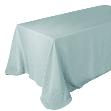 90"x132" Dusty Blue Seamless Rectangular Tablecloth, Linen Table Cloth With Slubby Textured, Wrinkle Resistant