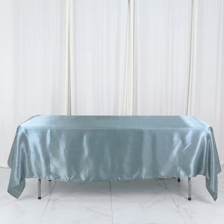 Add Elegance to Your Event with the Dusty Blue Seamless Smooth Satin Rectangular Tablecloth
