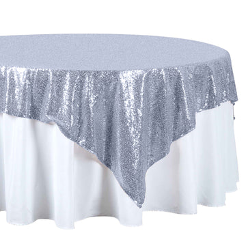 72"x72" Dusty Blue Sequin Sparkly Square Table Overlay