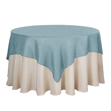72"x72" Dusty Blue Slubby Textured Linen Square Table Overlay, Wrinkle Resistant Polyester Tablecloth Topper