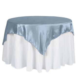 Elevate Your Event Decor with the Dusty Blue Square Smooth Satin Table Overlay