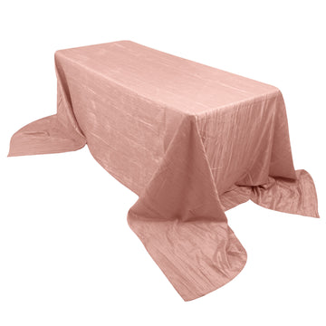 90"x156" Dusty Rose Accordion Crinkle Taffeta Seamless Rectangular Tablecloth for 8 Foot Table With Floor-Length Drop