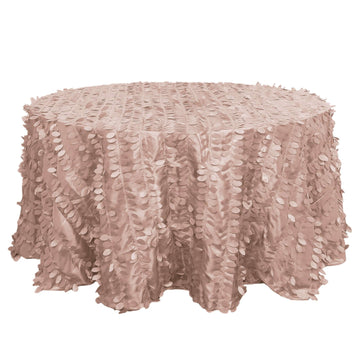 Taffeta 132" Round Tablecloth Dusty Rose | 3D Leaf Petal Design Seamless Table Cover