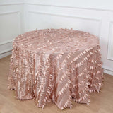 120inch Dusty Rose 3D Leaf Petal Taffeta Fabric Round Tablecloth