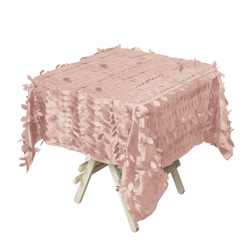 54" Dusty Rose 3D Leaf Petal Taffeta Fabric Seamless Square Tablecloth