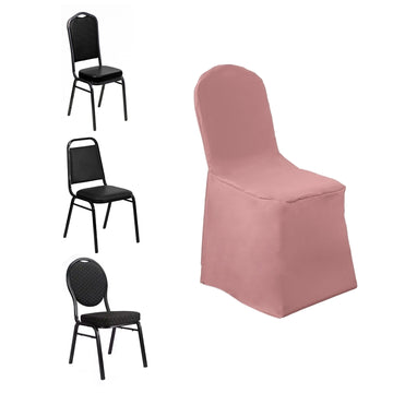 Dusty Rose Polyester Banquet Chair Cover, Reusable Stain Resistant Slip On Chair Cover