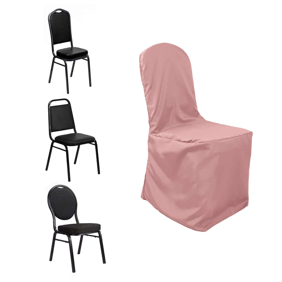 Dusty Rose Polyester Banquet Chair Cover, Reusable Stain Resistant Slip On Chair Cover