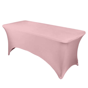 Dusty Rose Stretch Spandex Rectangle Tablecloth 8ft Wrinkle Free Fitted Table Cover for 96"x30" Tables