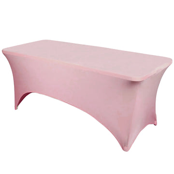 Dusty Rose Stretch Spandex Rectangle Tablecloth 6ft Wrinkle Free Fitted Table Cover for 72"x30" Tables