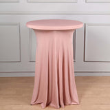 Dusty Rose Round Heavy Duty Spandex Cocktail Table Cover With Natural Wavy Drapes