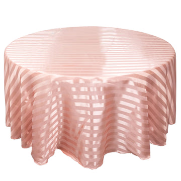 120" Dusty Rose Satin Stripe Seamless Round Tablecloth for 5 Foot Table With Floor-Length Drop