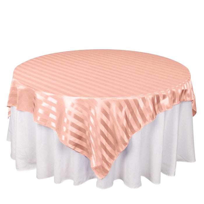 Dusty Rose Satin Stripe Square Table Overlay, Smooth Elegant Table Topper