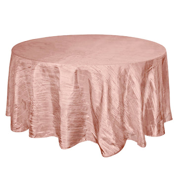 120" Dusty Rose Seamless Accordion Crinkle Taffeta Round Tablecloth