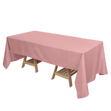 72"x120" Dusty Rose Seamless Polyester Rectangle Tablecloth, Reusable Linen Tablecloth