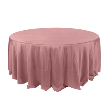 132" Dusty Rose Seamless Polyester Round Tablecloth for 6 Foot Table With Floor-Length Drop