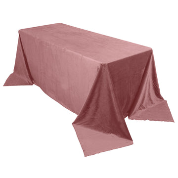 90"x132" Dusty Rose Seamless Premium Velvet Rectangle Tablecloth, Reusable Linen for 6 Foot Table With Floor-Length Drop