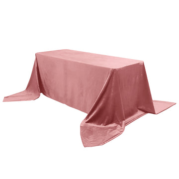 90"x156" Dusty Rose Seamless Premium Velvet Rectangle Tablecloth, Reusable Linen for 8 Foot Table With Floor-Length Drop