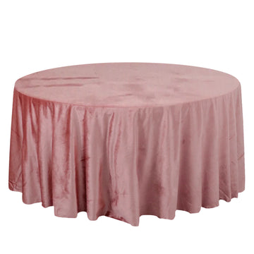 120" Dusty Rose Seamless Premium Velvet Round Tablecloth, Reusable Linen for 5 Foot Table With Floor-Length Drop